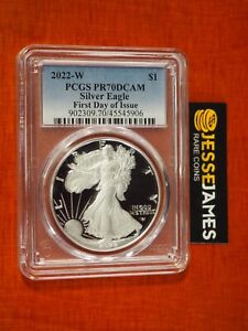 2022 W PROOF SILVER EAGLE PCGS PR70 DCAM FIRST DAY OF ISSUE FDI BLUE LABEL