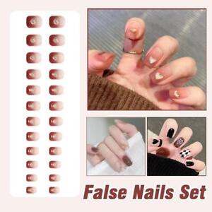 24 Pcs DIY Fake Nails French Finger Nail Art False Nail ♻