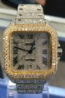 Custom Iced Out Cartier Santos 18k Gold/SS Wrist Watch 40mm XL