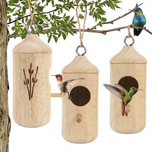 Hummingbird House for Outside Hanging for Nesting,Wooden Humming Bird Nest 3 Pcs
