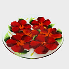 INKOGNETO FUSION RED HIBISCUS FLORAL ART GLASS PLATE PLATTER 14