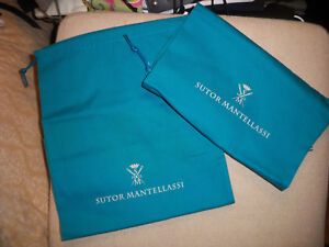 Set of 2  Sutor Mantellassi Dust Bags 9x17 Aqua  Blue /White Logo Drawstring bag