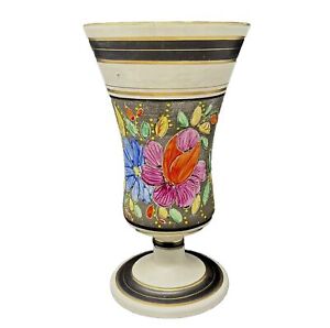 New ListingBelgian Trumpet Vase Porcelain Floral Black White Gold Handpainted Bequet 10.5”H