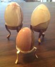Lot Of Three Decorative Marble Eggs With Stands Brown Beige Earth Tones