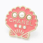 CHANEL Logo Pearl Shell Motif  Brooch Gold Tone Pin B17C w/Box D-o111