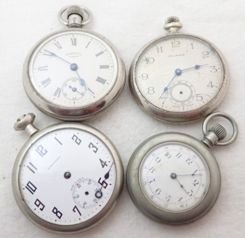 LOT OF 4 ANTIQUE NY STANDARD RELIANCE INGERSOLL POCKET WATCHES PARTS REPAIR