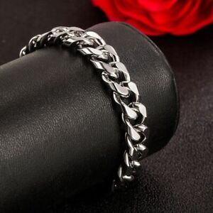 925 Sterling Silver Mens Bracelet Heavy Thick Cuban Link Chain Fashion For Men