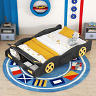 Racing Car Bed for Kids with Storage - Full Size, Black & Yellow, Wheels Design