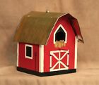 Handcrafted Hand Painted Red Barn Birdhouse Cedar Wood with Tin Can Roof