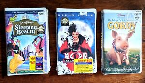 Disney Lot of  3 VHS Movies, Sleeping Beauty, Gordy, 101 Dalmations, NIP