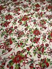 Vintage White Red Green Rectangular Holiday Ornaments Holly Tablecloth 98”x60”