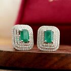 Natural Zambian Emerald Halo Stud Earrings SI/H Diamond 14k White Gold 2.49 Tcw