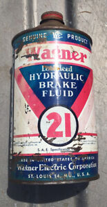 Vintage WAGNER Lockheed Hydraulic Brake Fluid Cone Top 1 Quart Can - 21