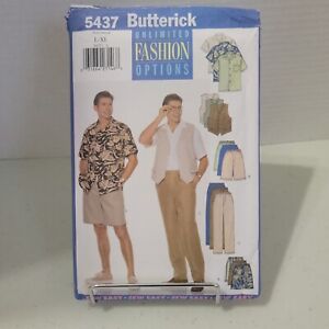 Butterick 5437 Pattern, Men's Size L Shirt/Pants/Shorts/Vest, Men's Large, CUT