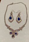 CLEAR & BLUE RHINESTONE NECKLACE AND EARRINGS