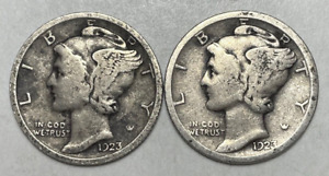 1923 and 1923-S 10C Mercury Dimes 90% Silver