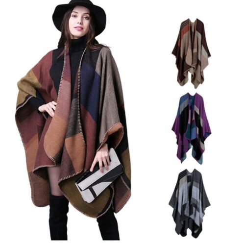Women's Shawl Wraps Sweater Poncho Cape Coat Open Front Blanket for Fall Winter