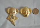Lot of 2 Vintage 80s Collectable Large JJ Clowns Brooches Pins Gold Tone