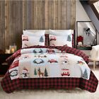 Christmas Quilt Set Red Printed Quilt Santa Claus Bedspread Snowflake Snowman