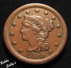1855 Braided Hair Large Cent Upright 5's VERY FINE