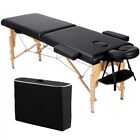 Massage Table 2 Fold Adjustable Portable Facial Spa Salon Bed Tattoo Table Black