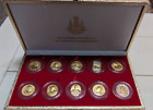 Set of 10 Thai Gold like Coins and Amulets in ornate box - unknown Bhat - Rama V