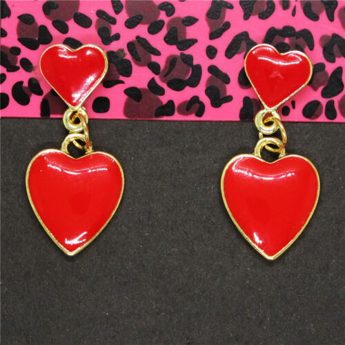 Hot Red Enamel Cute Heart Love Couple Fashion Women Stand Earring Gifts