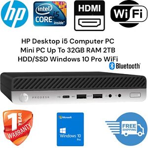 HP Desktop i5 Computer Mini PC Up To 32GB RAM 2TB HDD/SSD Windows 10 Pro WiFi BT