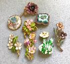 8 Vintage signed/unsigned enamel multicolored collectible flower brooch lot