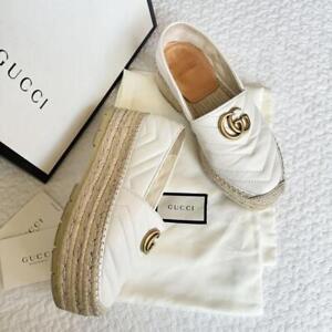 Gucci Espadrille Loafers GG Marmont Jute Linen White Size 37 US About7 For Women