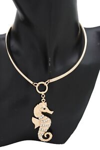 New Women Necklace Gold Metal Fashion Jewelry Seahorse Nautical Pendant Earrings