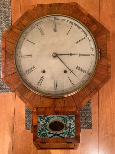 Antique 1850's Chauncey Jerome Octagon Drop Wall Clock 30 Hr Time & Strike NW
