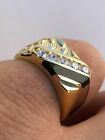 14k Gold Plated 925 Silver Nugget Black Onyx Iced Simulated Diamond Ring Hip Hop