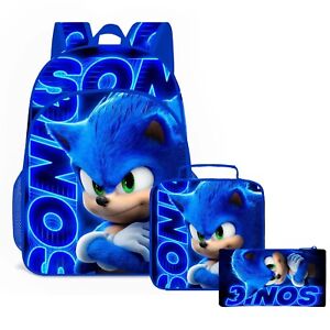 Sonic The Hedgehog Boys Large School Backpack Book Bag w/ Lunch Box Lot