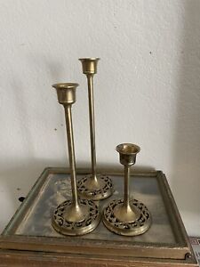 Vintage Brass Candle Holders Graduated Tapered Set of 3 Candlesticks 9