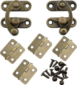 New Listing2 Sets Antique Right and Left Latch Hook Hasp and 4Pcs Small Box Mini Hinges wit