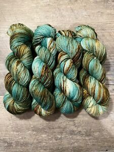 Hand dyed Yarn VERDIGRIS Color Copper bronze turquoise knitting gift. Beautiful!