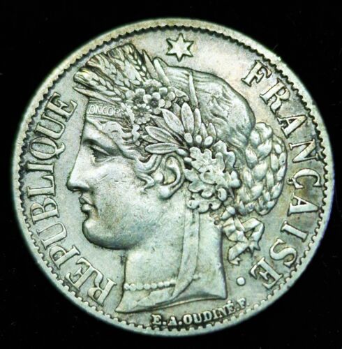 New Listing1872 A  France  - 1 Franc Ceres Paris Mint Silver Coin - Excellent