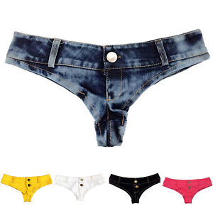 US Women Low Waist Denim Bikini Booty Briefs Mini Hot Pants Cheeky Holiday Thong