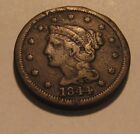1844 Braided Hair Large Cent Penny - NICE Circulated Condition - 101SU