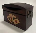Vintage Playing Cards Holder Wood Box Holds 2 Decks Hand Painted [224]