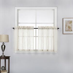 2 Piece Semi-Sheer Rod Pocket Linen Look Window Treatment Curtain Tiers Set