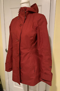 Marmot Trench Coat Womens Sz XS Red Hooded Waterproof Zip Up Button Zip Pockets