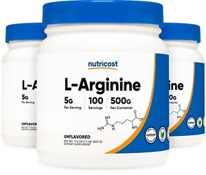Nutricost L-Arginine (500 Grams) 3 Pack - Pure L-Arginine Powder - 5g Serving