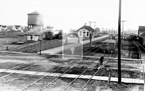 Railroad Train Station Depot Yards Hilbert Wisconsin WI Reprint Postcard