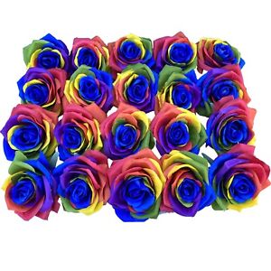 18pcs Artificial Silk Rose Flower Head Rainbow Rose Flowers DIY Floral Arrangmet