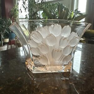 Teleflora • Vintage Bohemian Czech Crystal Frosted Tulip Bowl Vase