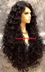 LACE FRONT FULL WIG EXTRA LONG LAYERED CURLY SIDE PART MEDIUM BROWN #4 HEAT OK