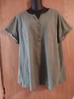 Plus Size 1X 0X Short Sleeved Button Placket Tee Shirt Olive Green