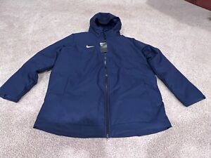 Nike Navy Blue White swoosh retro logo 3XL down fill hooded jacket coat parka NY